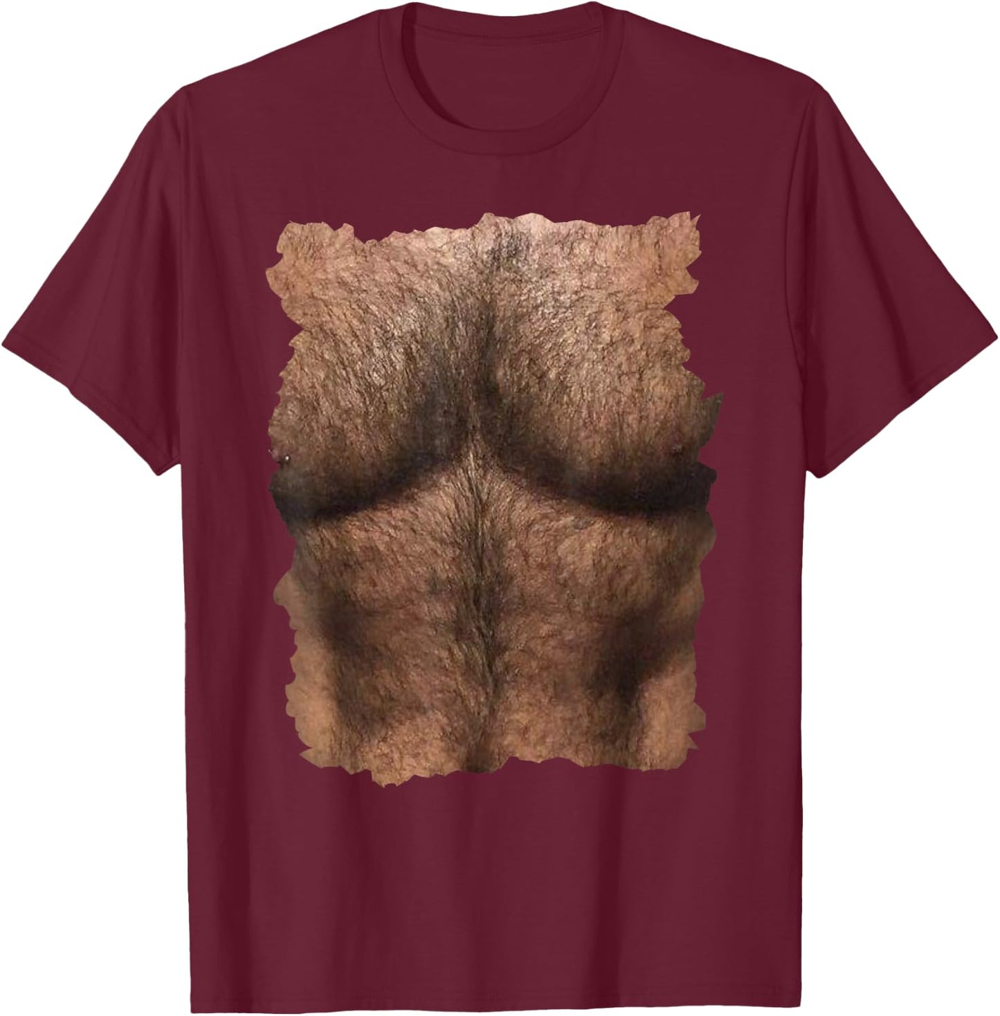 Hairy Chest with Man's Six Pack Funny T-Shirt - T-Shirt | Maroon