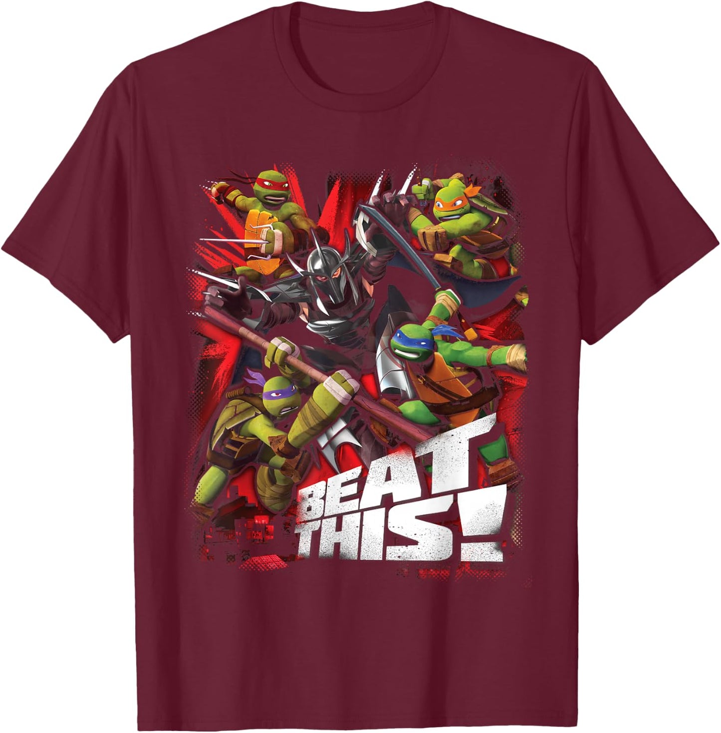 TMNT Beat This Group Fight Shot T-Shirt - T-Shirt | Maroon