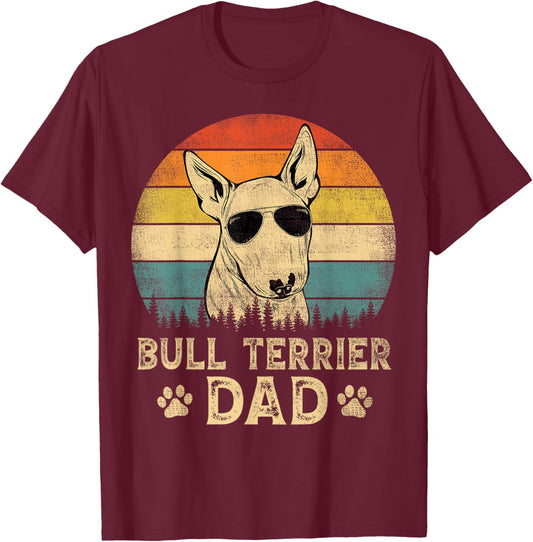 Vintage Bull Terrier Dad Dog Lovers Father's Day T-Shirt - T-Shirt | Maroon