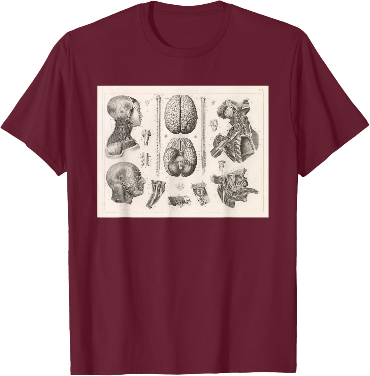 Brain, Spinal and Nervous System Medical Diagram T-Shirt - T-Shirt | Maroon