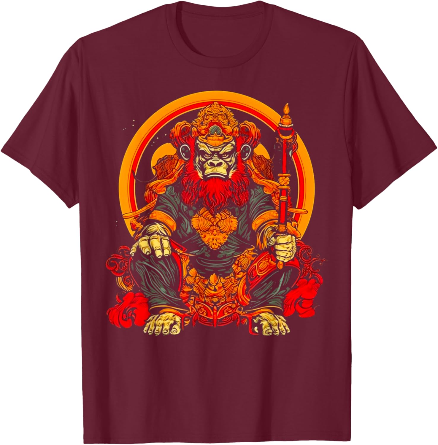 Wukong Chinese Mythology Monkey King T-Shirt - T-Shirt | Maroon