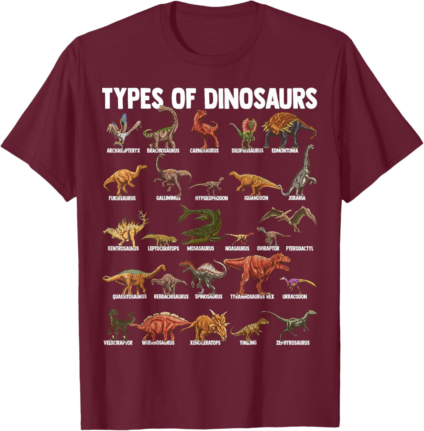 Types Of Dinosaurs - Dino Identification - Rex Dinosaur Type T-Shirt - T-Shirt | Maroon
