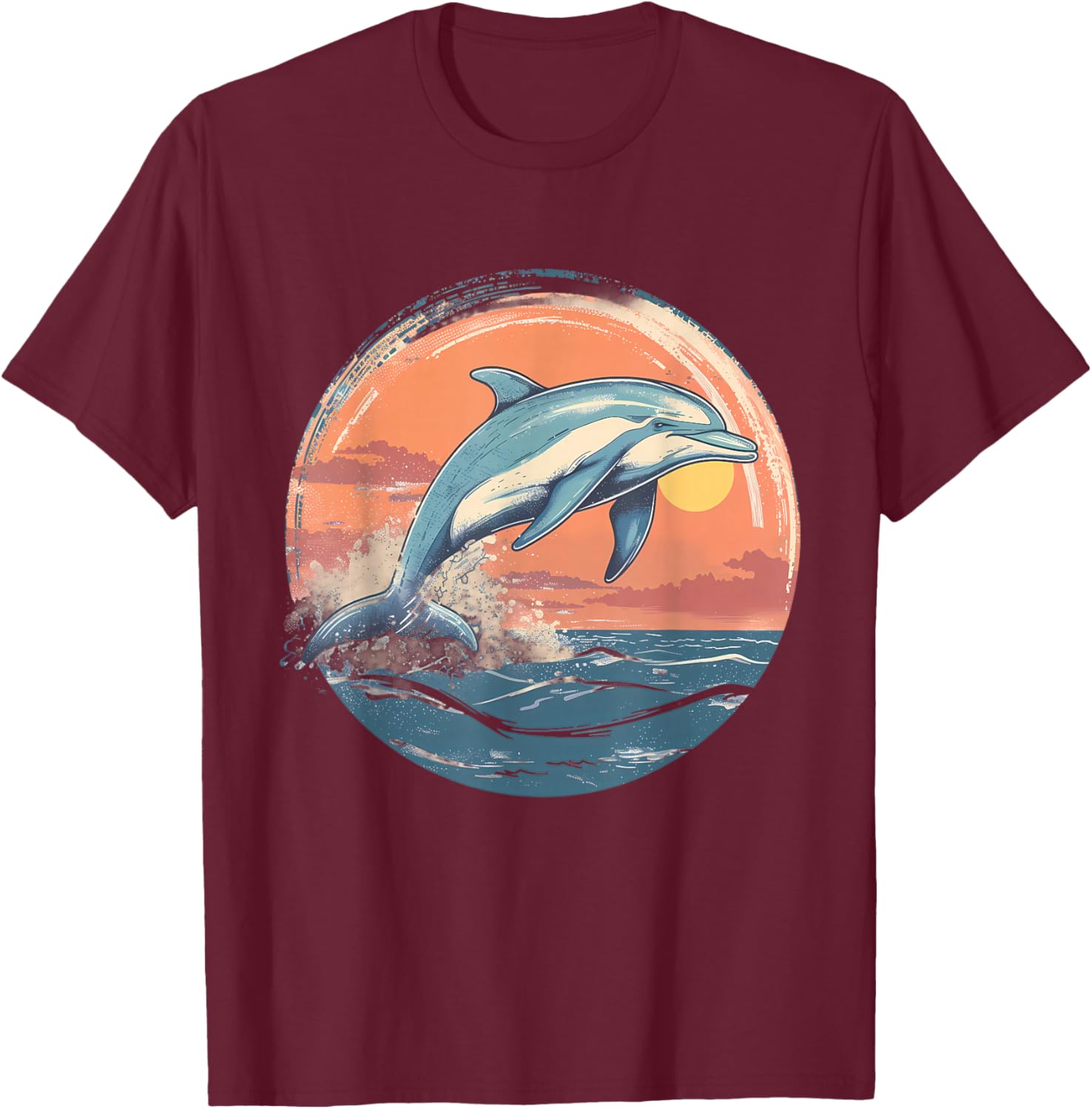 Dolphin Sunset Ocean Sea Dolphin Sea Ocean Animal Lover T-Shirt - T-Shirt | Maroon