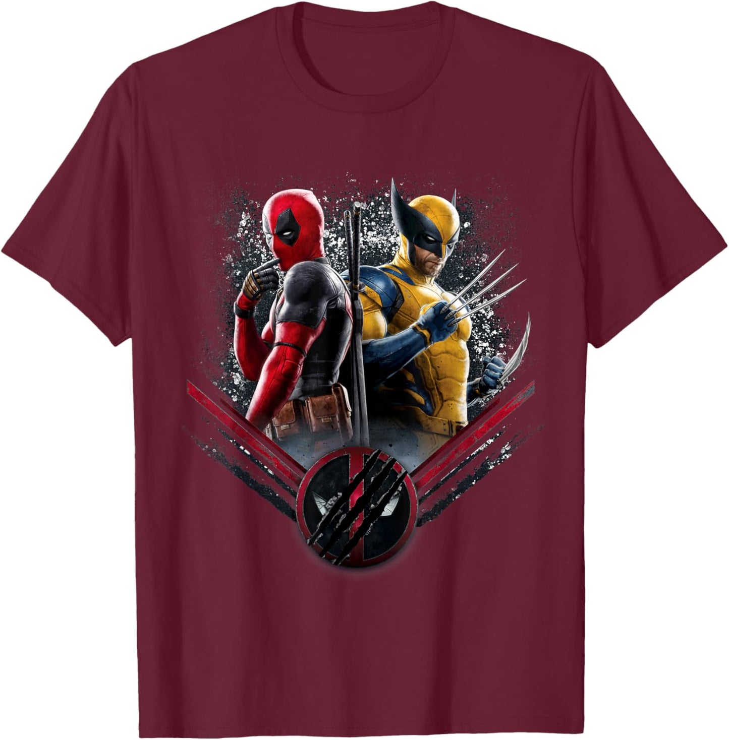 Marvel Studios Deadpool & Wolverine Side-by-Side Claw Icon T-Shirt - T-Shirt | Maroon