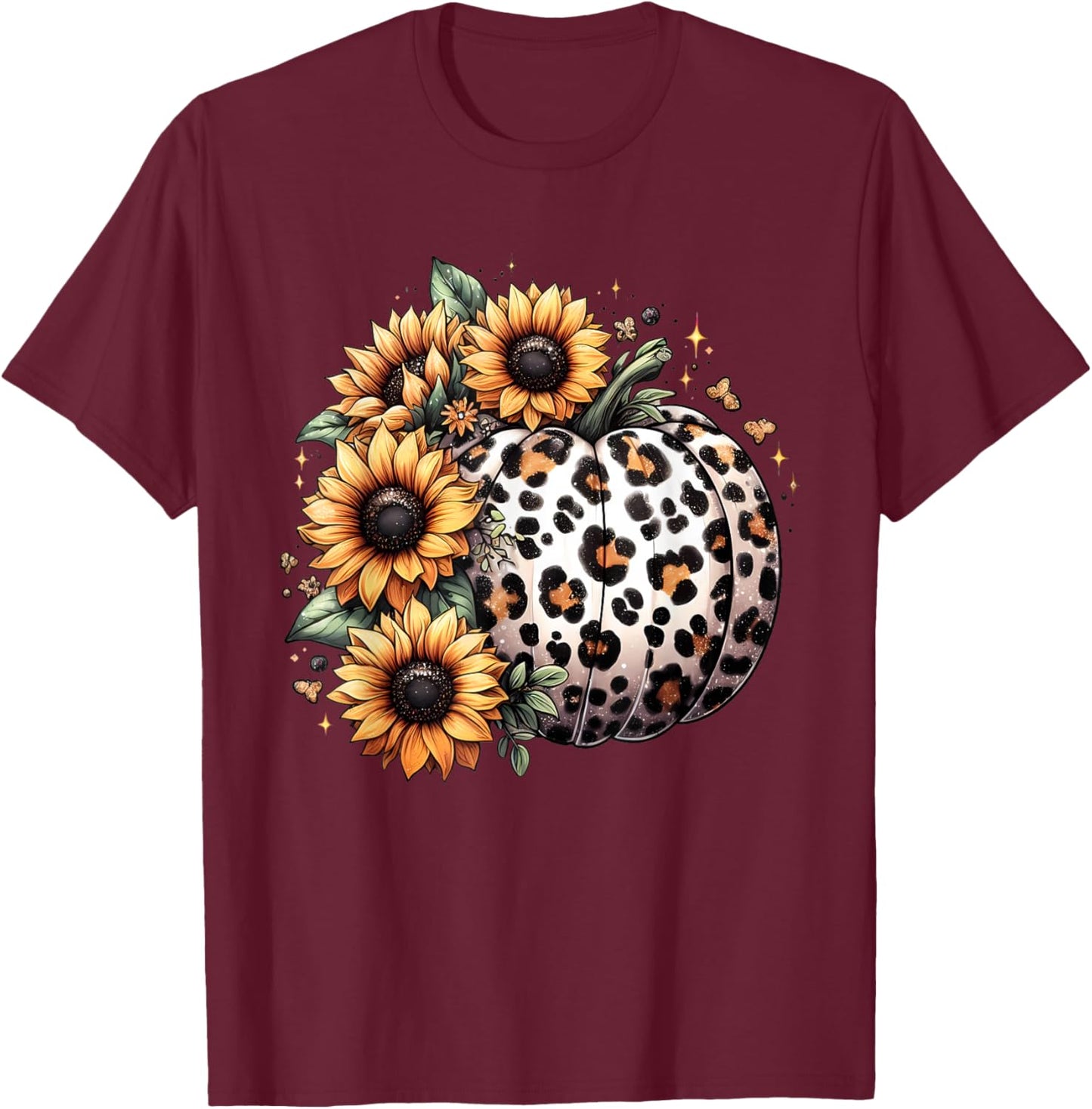 Pumpkin Leopard Sunflower Fall Lover Autumn T-Shirt - T-Shirt | Maroon