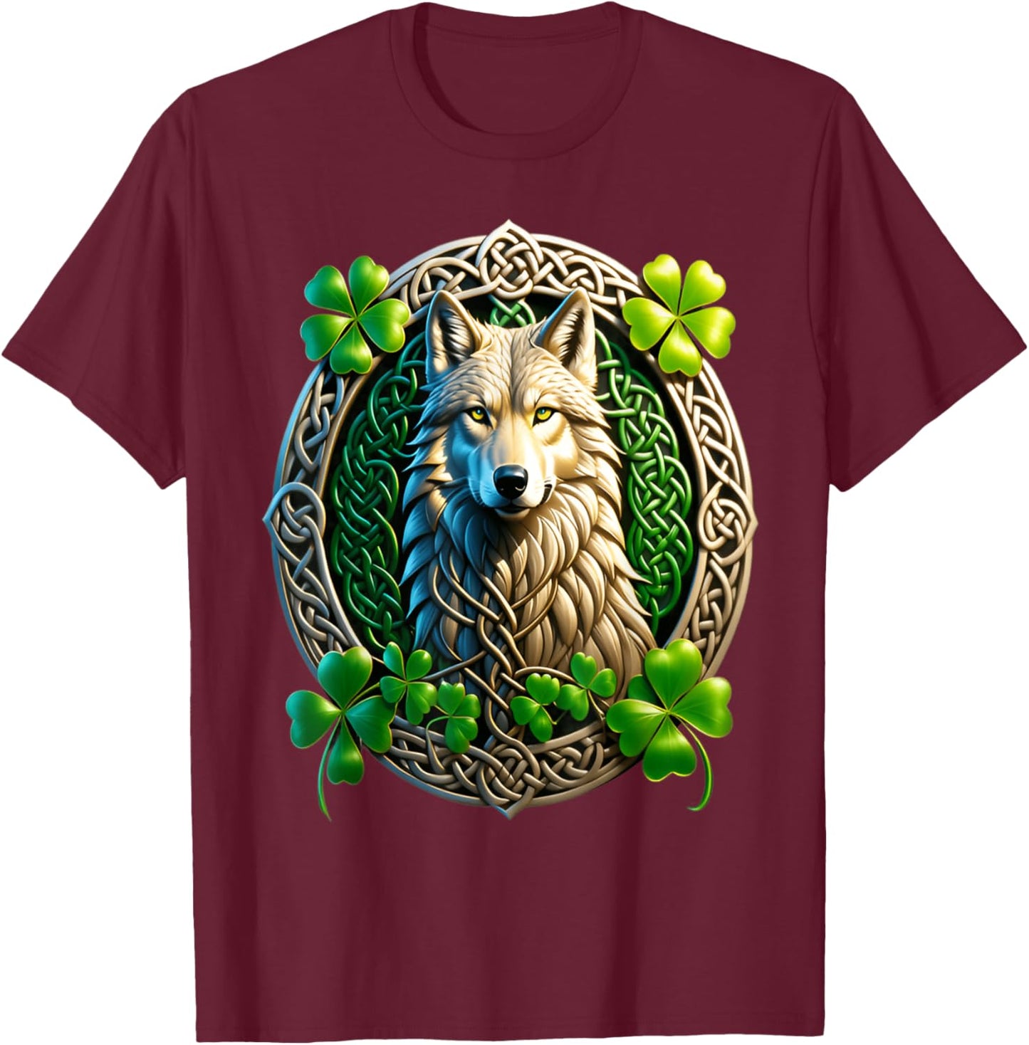 Irish Wolf Celtic Knot & Shamrock Heritage Pride Celtic T-Shirt - T-Shirt | Maroon