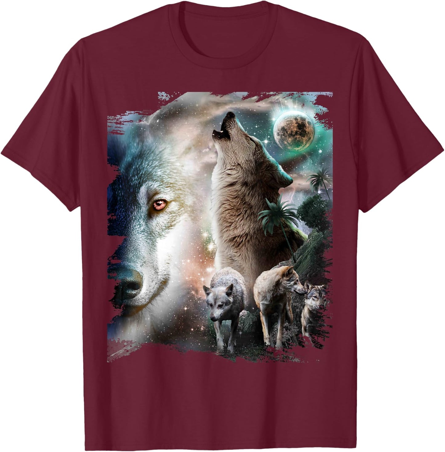 Space Wolves Wolf Howling at Moon T-Shirt - T-Shirt | Maroon