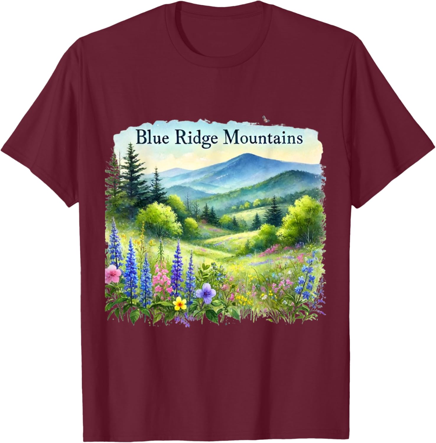Blue Ridge Mountains Spring T-Shirt - T-Shirt | Maroon