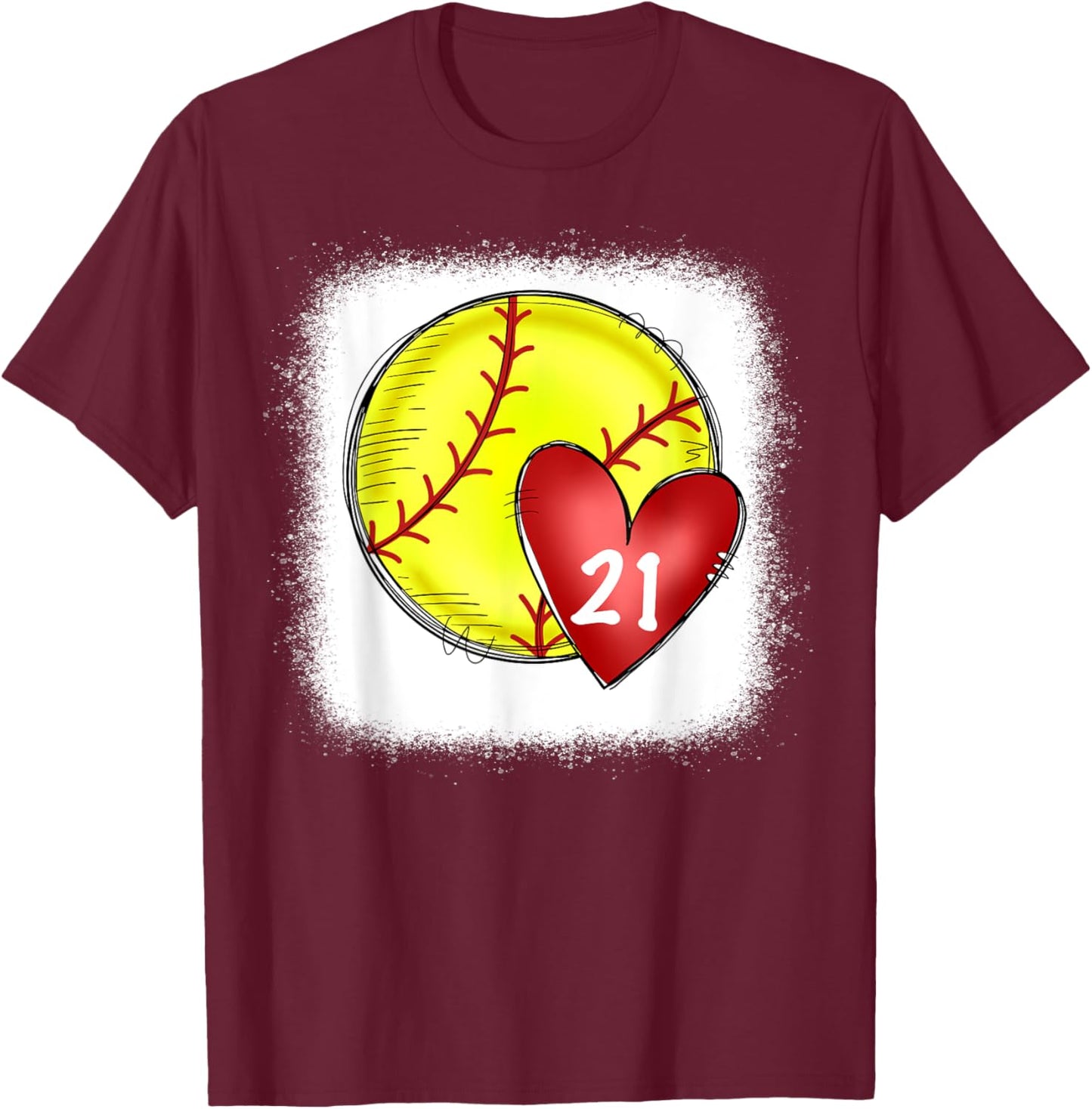 Bleached Custom Softball Mom Number 21 Heart for Mom T-Shirt - T-Shirt | Maroon