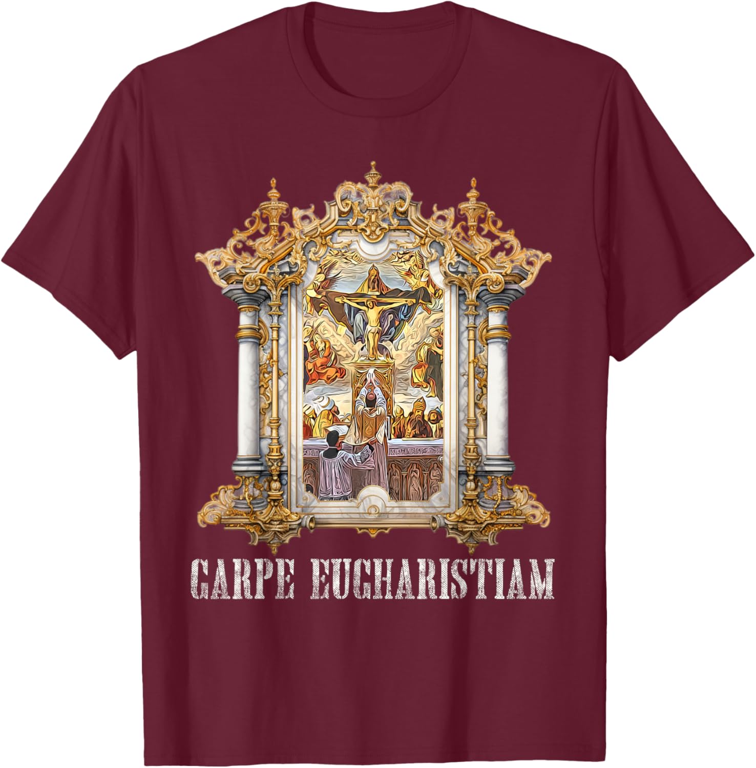 Eucharistic Consecration Traditional Latin Mass Catholic T-Shirt - T-Shirt | Maroon
