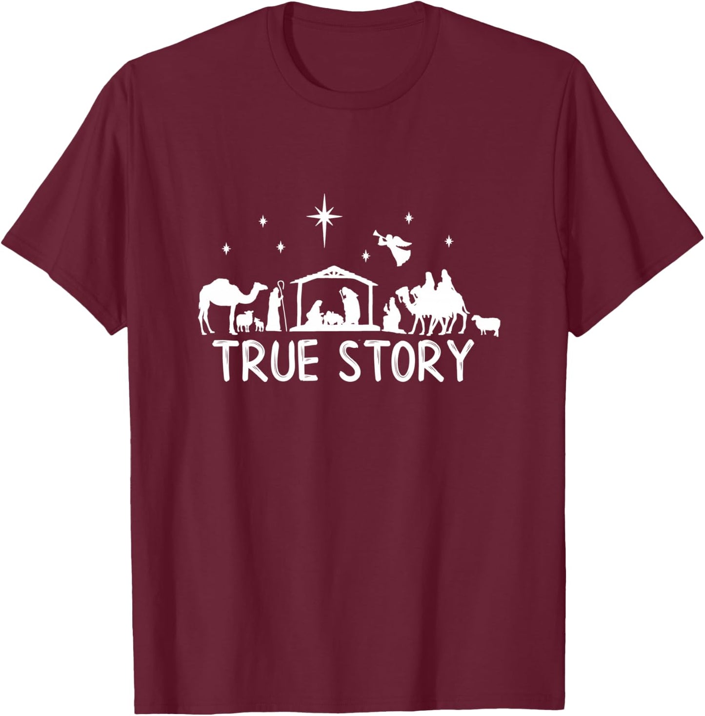 True Story Nativity Christmas Shirt Manger Jesus T-Shirt - T-Shirt | Maroon