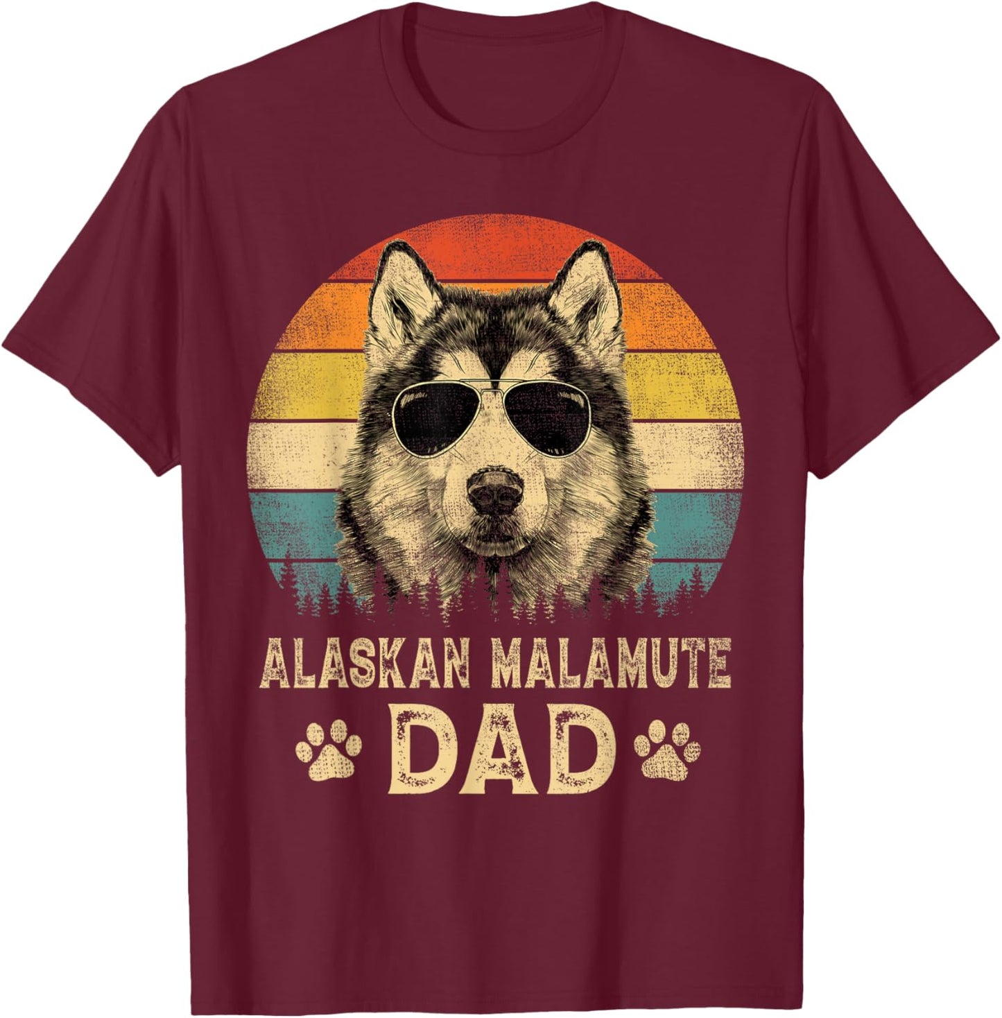 Vintage Alaskan Malamute Dad Dog Lovers Father's Day T-Shirt - T-Shirt | Maroon