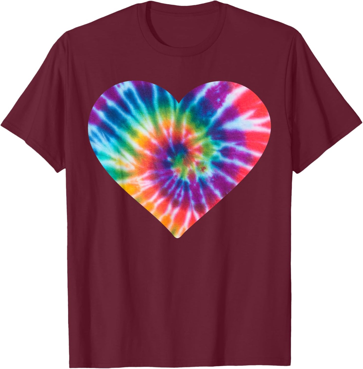 Colorful Heart Tie Dye - Cute Rainbow Valentines Day Graphic T-Shirt - T-Shirt | Maroon