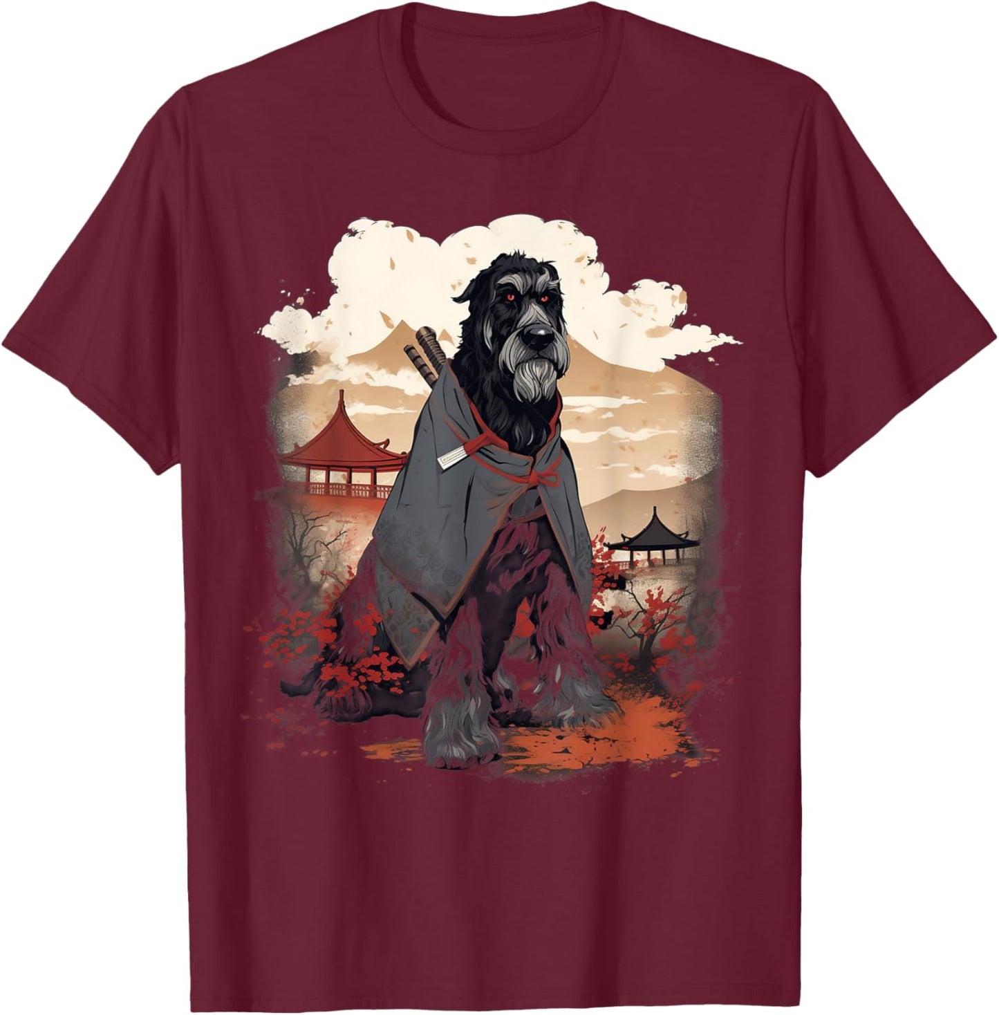 Vintage Japanese Art Samurai Giant Schnauzer Dog T-Shirt - T-Shirt | Maroon