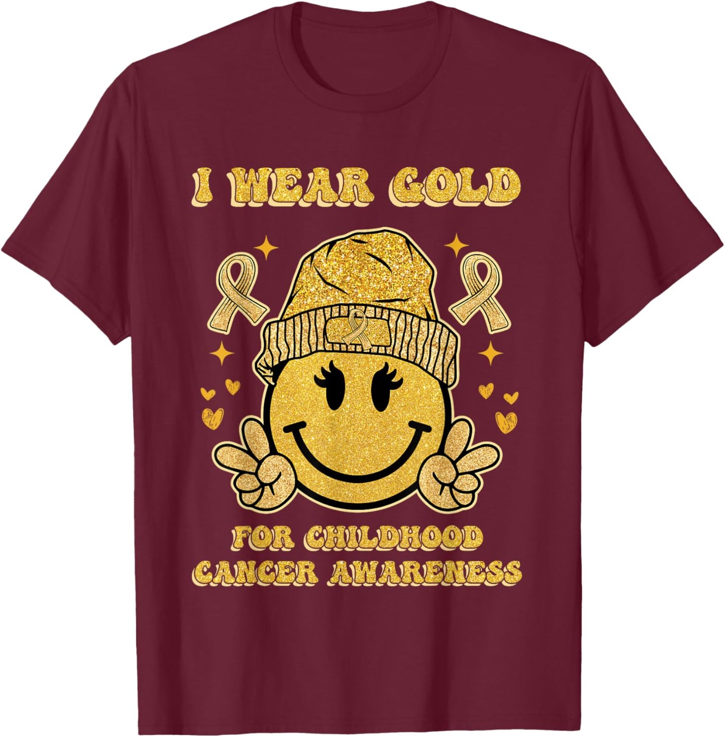 I Wear Gold Childhood Cancer Awareness T-Shirt - T-Shirt | Maroon