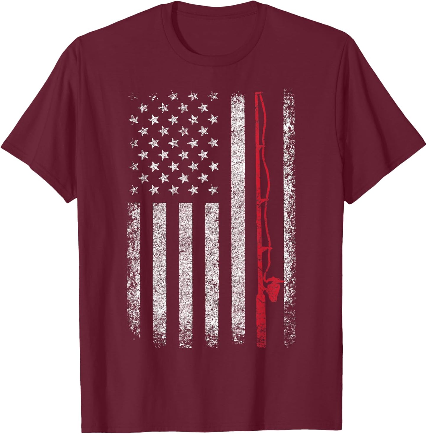 American Flag Fishing Rod Fishing Lover Vintage Fisherman T-Shirt - T-Shirt | Maroon