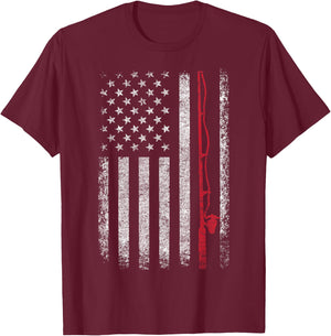 American Flag Fishing Rod Fishing Lover Vintage Fisherman T-Shirt - T-Shirt | Maroon