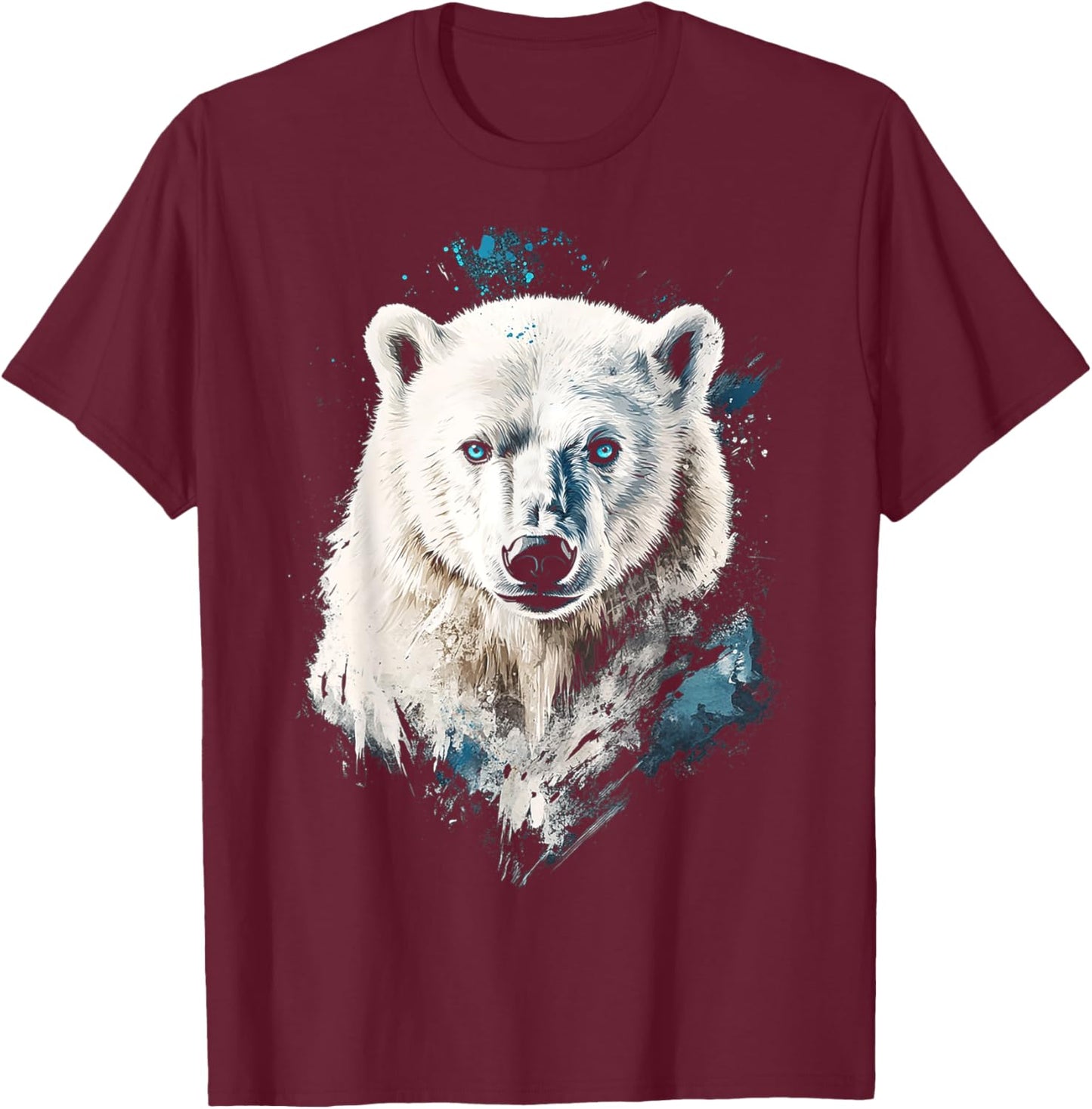 Polar Bear Animal Motif Blue Eyes Illustration Polar Bear T-Shirt - T-Shirt | Maroon