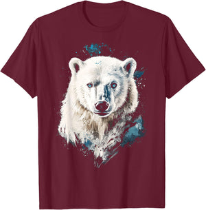 Polar Bear Animal Motif Blue Eyes Illustration Polar Bear T-Shirt - T-Shirt | Maroon