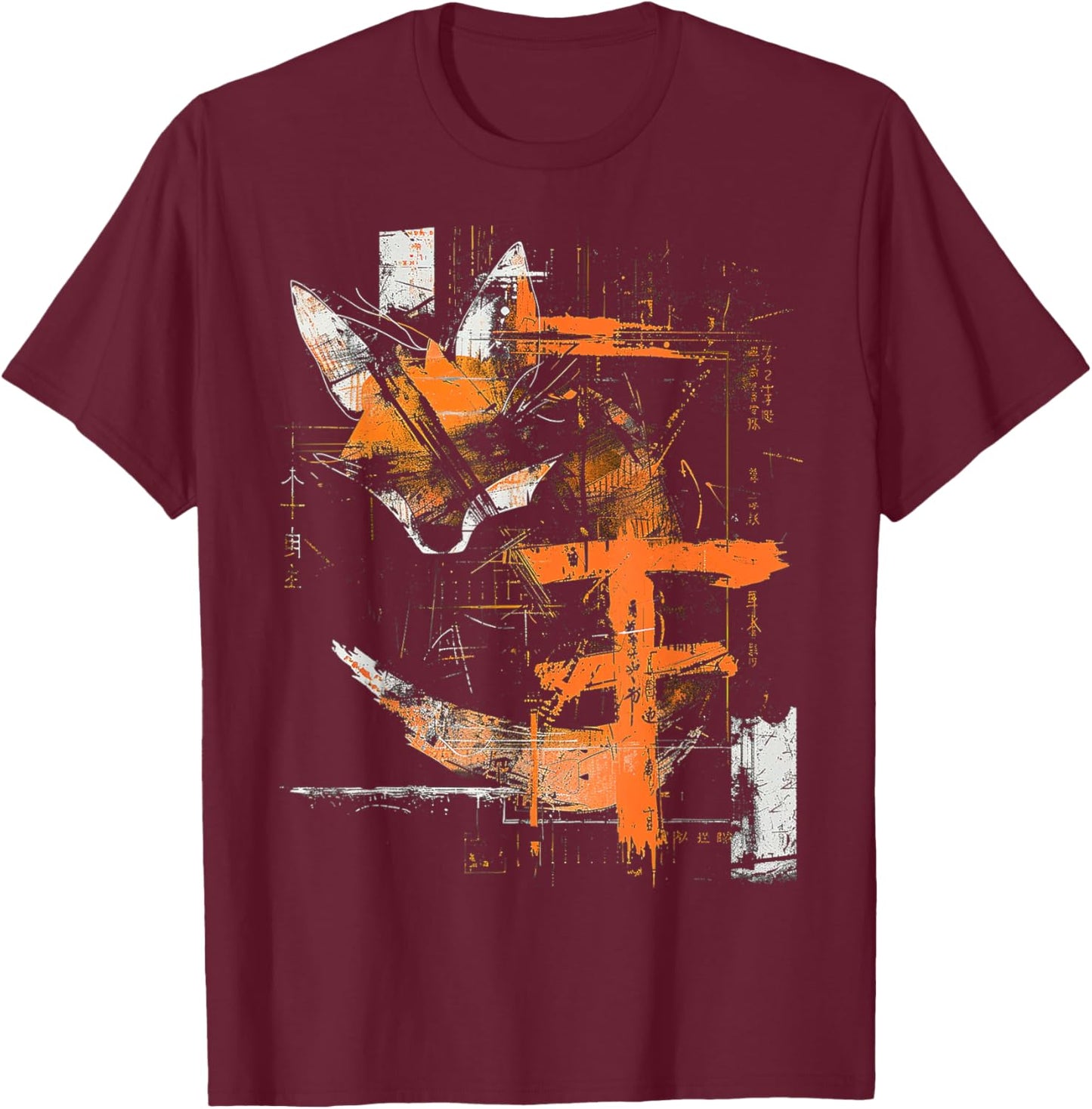 Fox Text Abstract Animal Geometric Art Graphic Fox T-Shirt - T-Shirt | Maroon