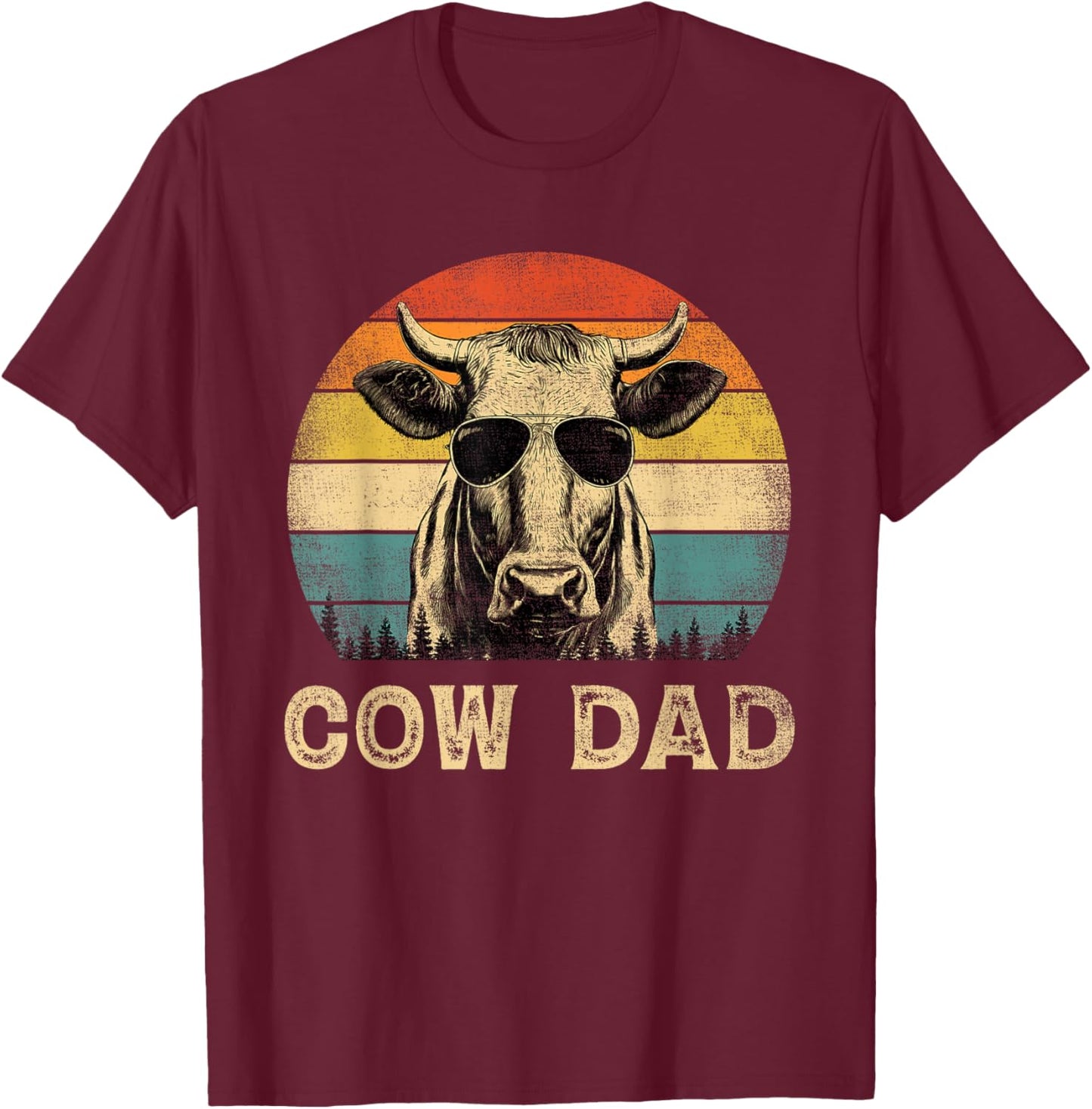 Vintage Cow Dad Cow Lovers Daddy Father's Day T-Shirt - T-Shirt | Maroon