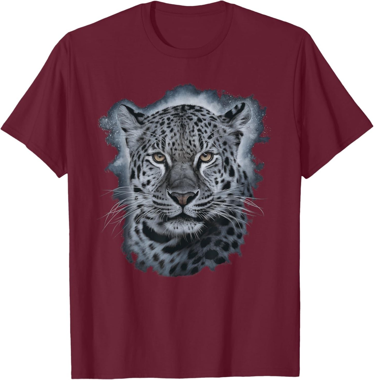 Snow Leopard Face T-Shirt - T-Shirt | Maroon