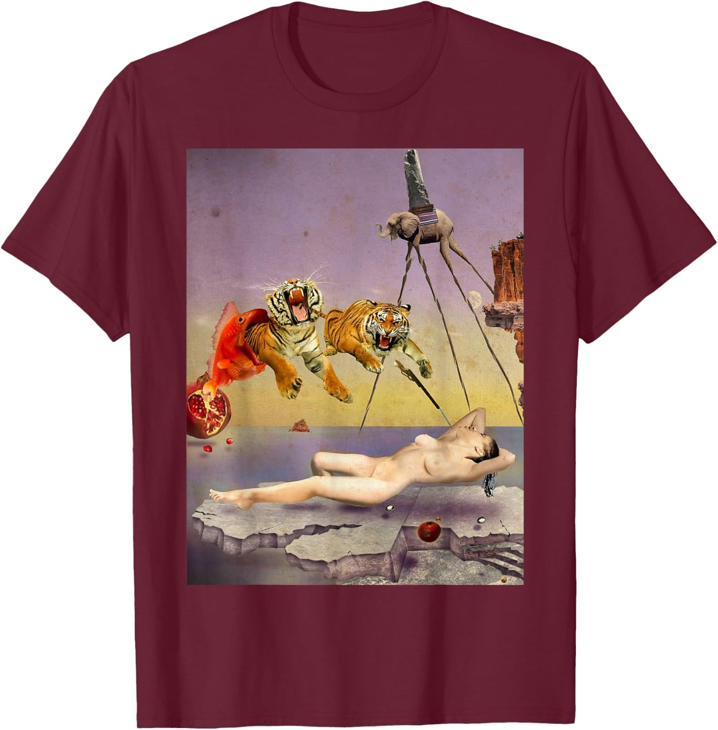 Dream caused by the flight of a bee of Dali T-Shirt - T-Shirt | Maroon
