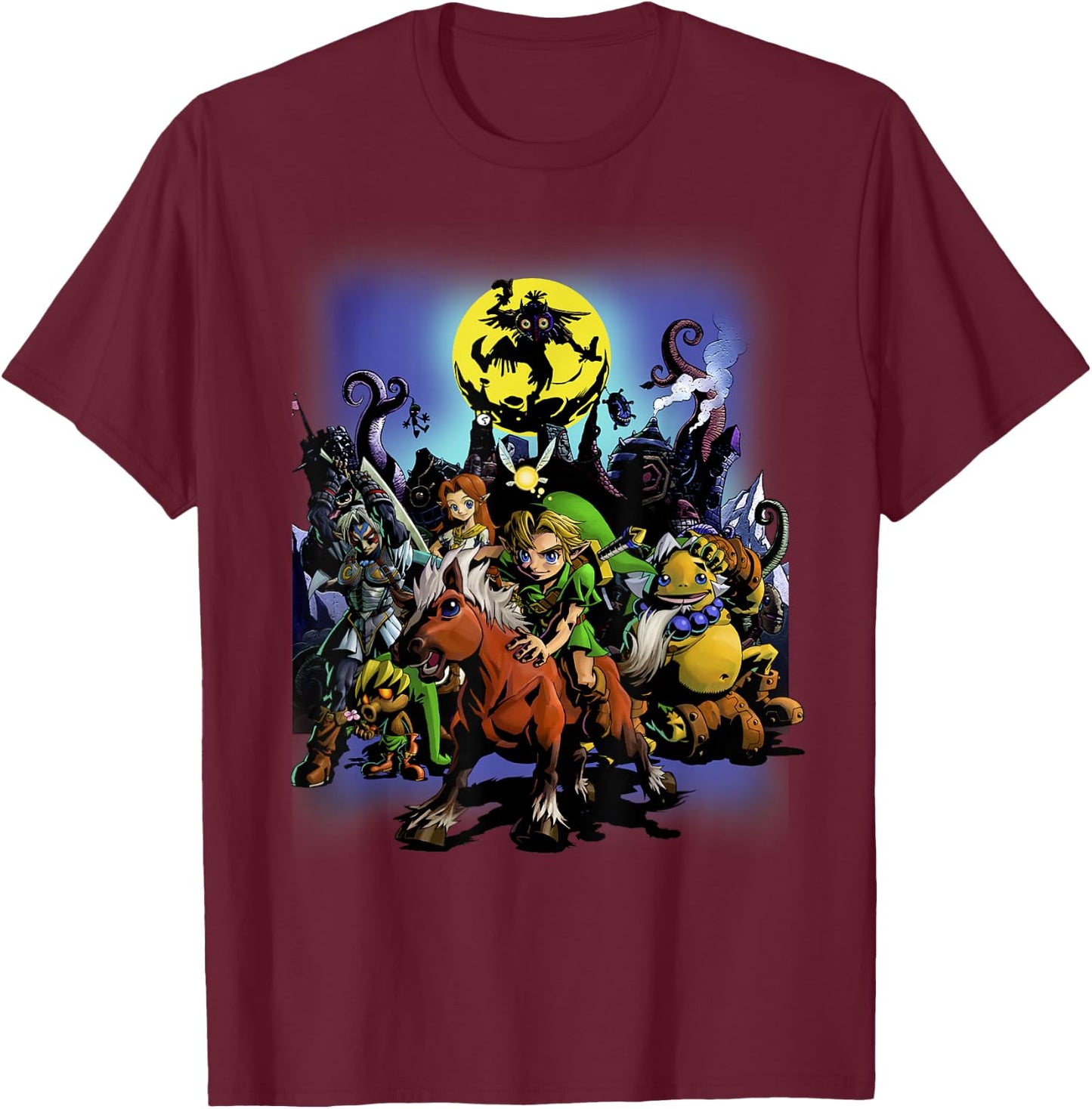 The Legend of Zelda: Majora's Mask Link & Friends Full Moon T-Shirt - T-Shirt | Maroon