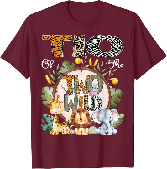 Tio Of The Two Wild Animal Safari 2Nd Birthday Party T-Shirt - T-Shirt | Maroon