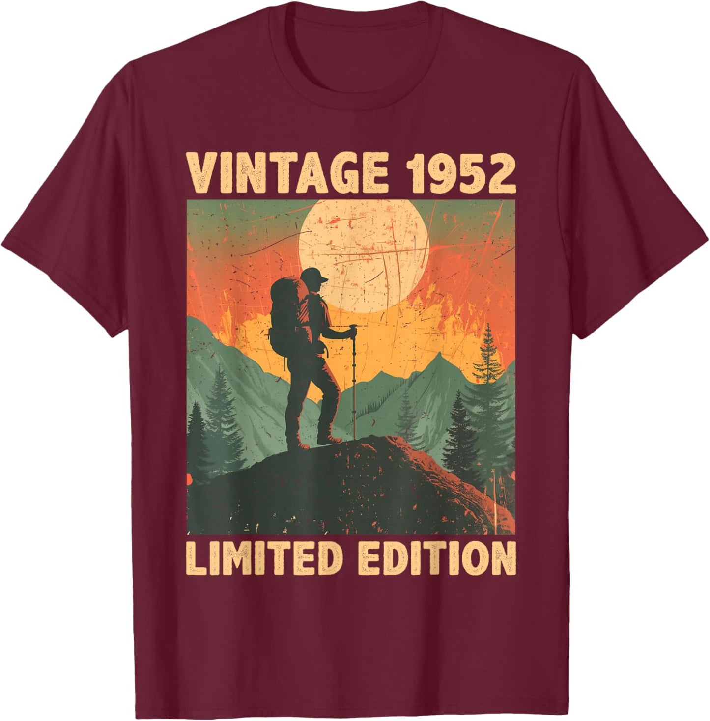 74 Years Old Gift Vintage 1952 Hiking Lover 74th Birthday T-Shirt - T-Shirt | Maroon