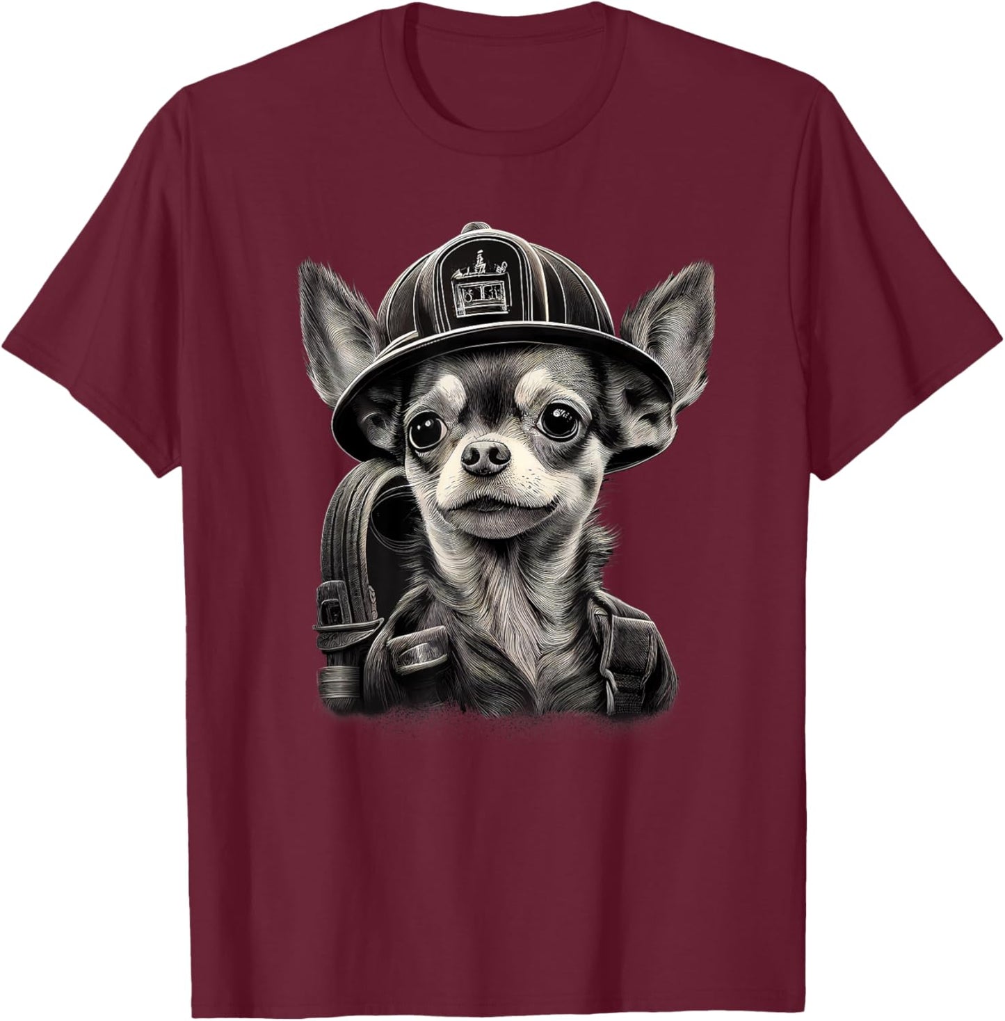 Chihuahua - Firefighter Fireman Cool Dog Men Hat Fire T-Shirt - T-Shirt | Maroon