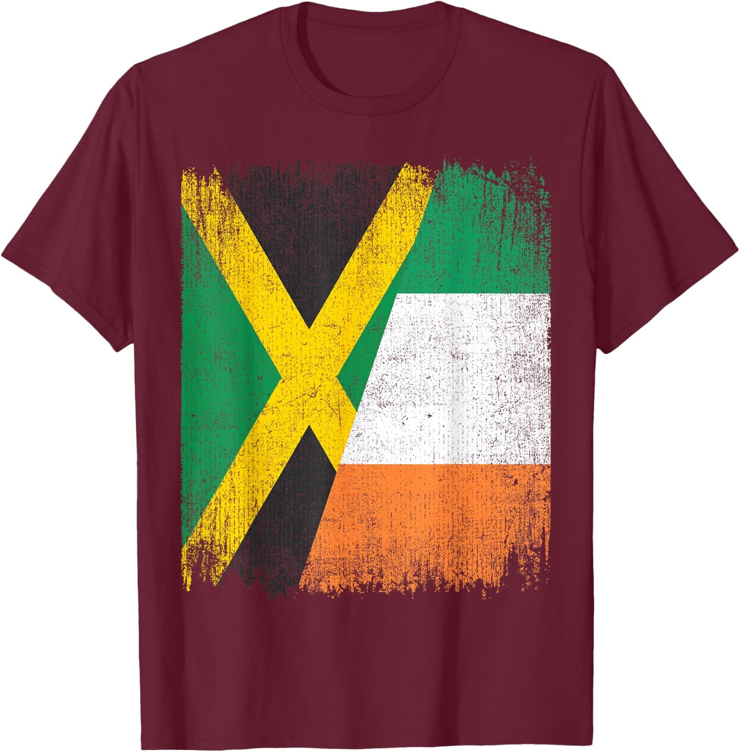 Half Jamaica Ireland Flag Jamaican Irish Pride Roots T-Shirt - T-Shirt | Maroon