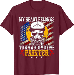 My Heart Belong Automotive Car Painter Gifts Fathers Day Dad T-Shirt - T-Shirt | Maroon