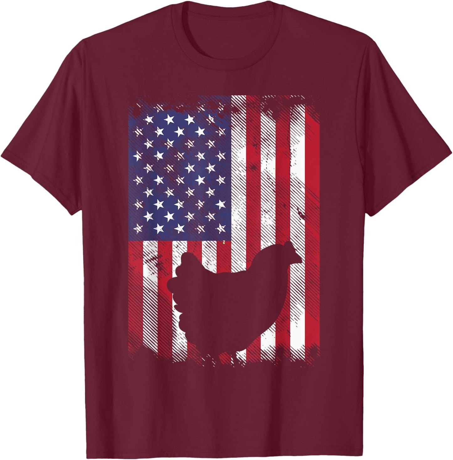 US Flag Chicken Vintage Farming Animal Patriotic Farmer Gift T-Shirt - T-Shirt | Maroon