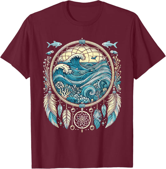 Surreal Dream Catcher Bohemian Spiritual festival fashion T-Shirt - T-Shirt | Maroon