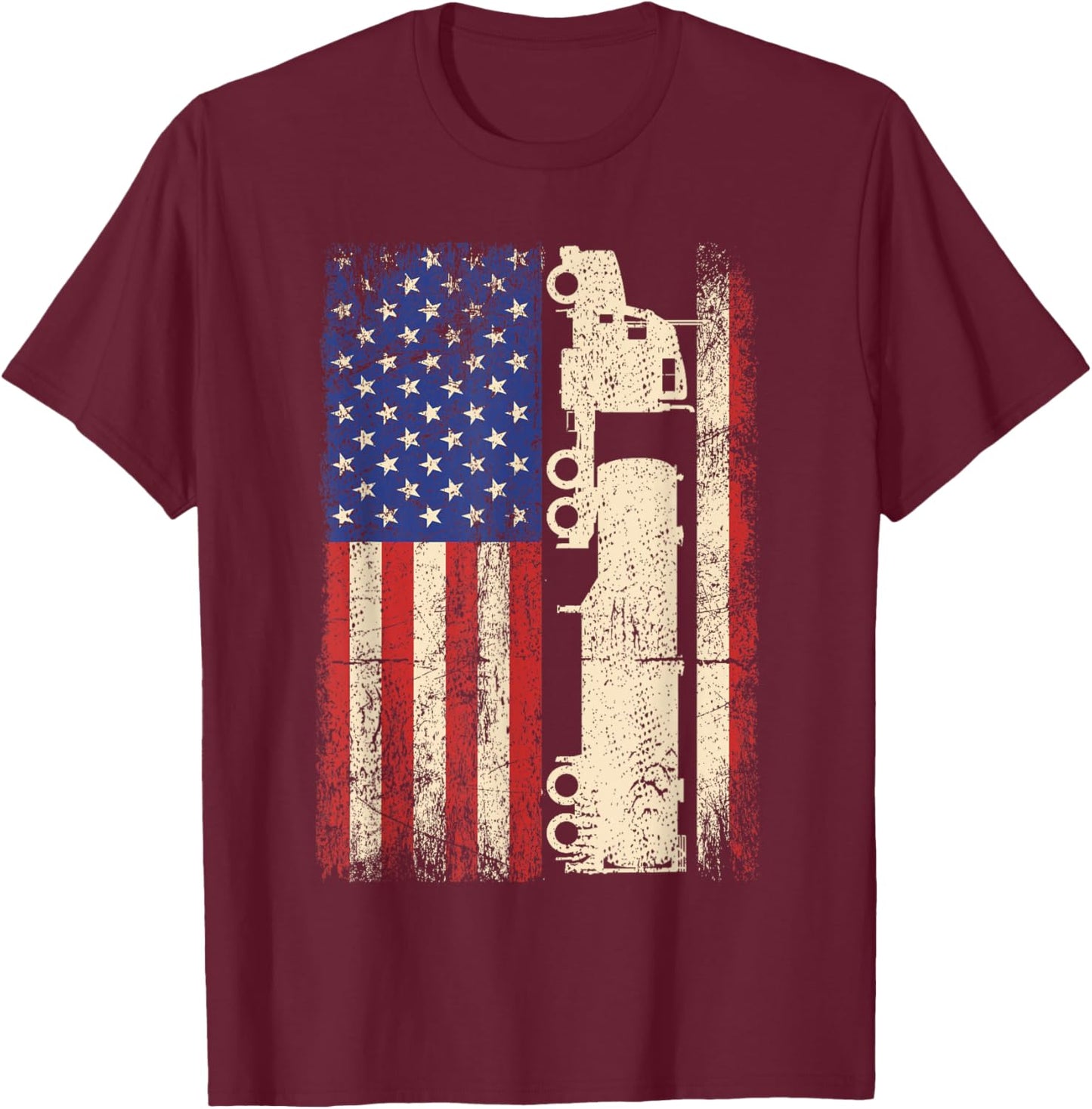 Truck Driver USA American Flag Patriotic Trucker Men T-Shirt - T-Shirt | Maroon
