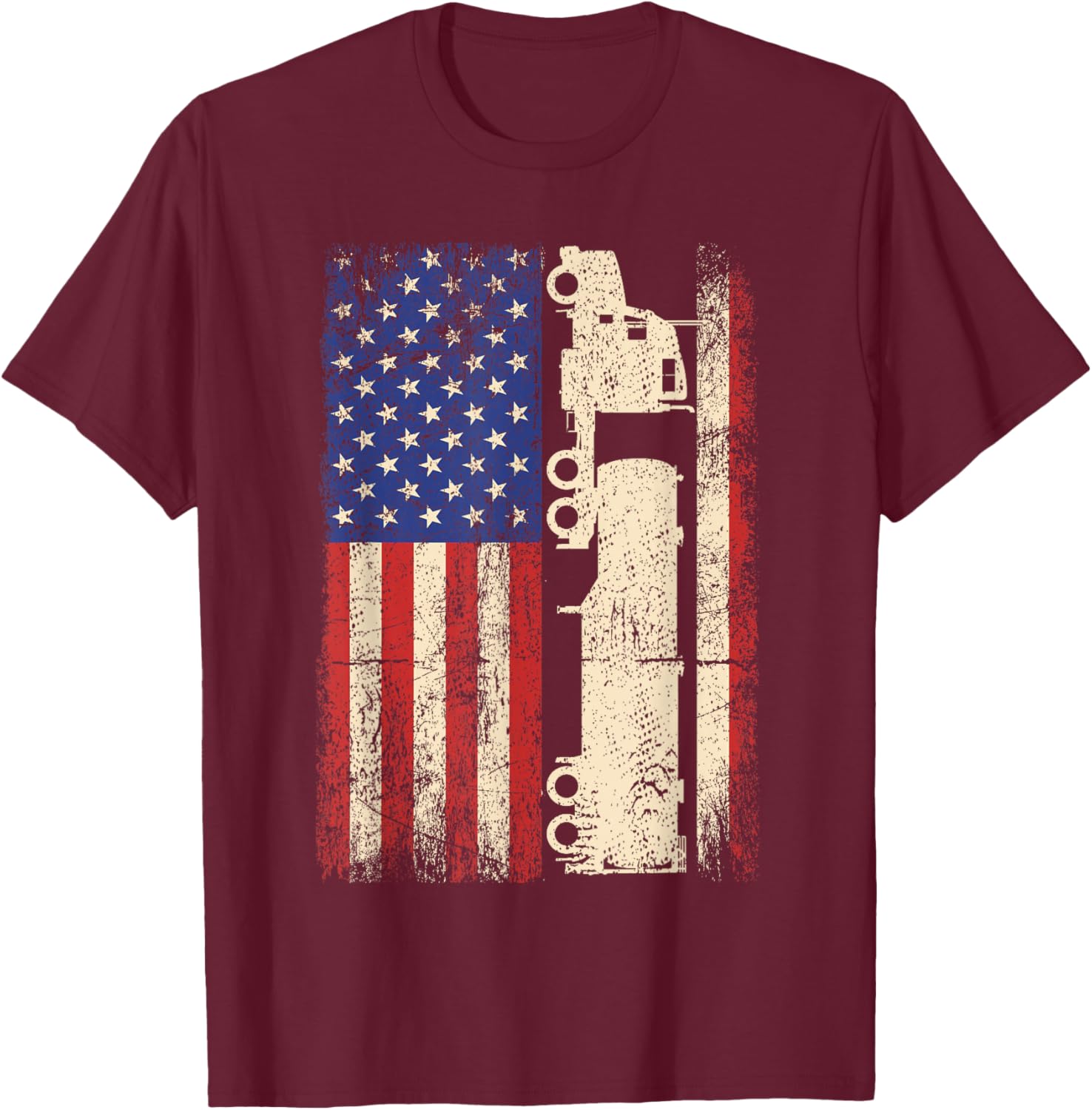 Truck Driver USA American Flag Patriotic Trucker Men T-Shirt - T-Shirt | Maroon