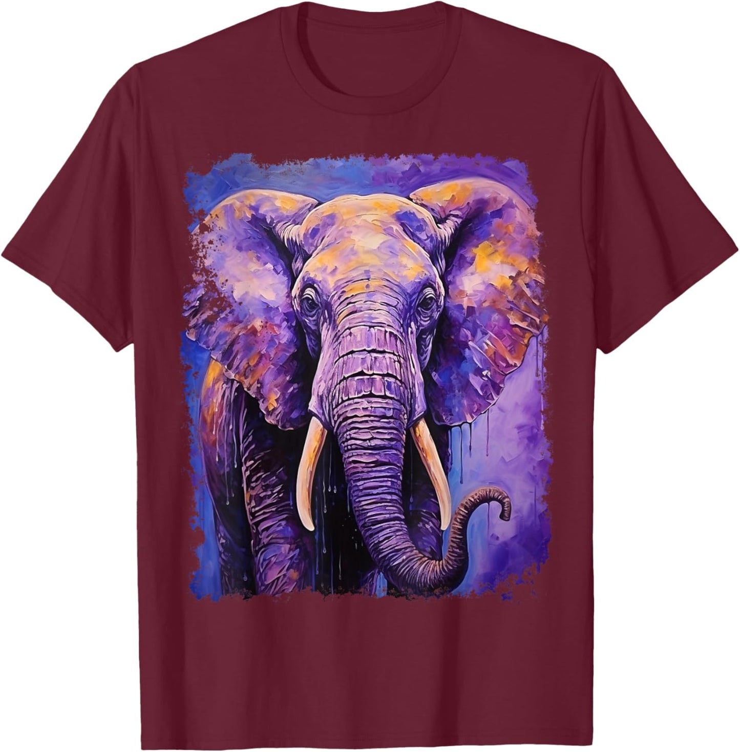 Pop Art Colorful Elephant Purple T-Shirt - T-Shirt | Maroon