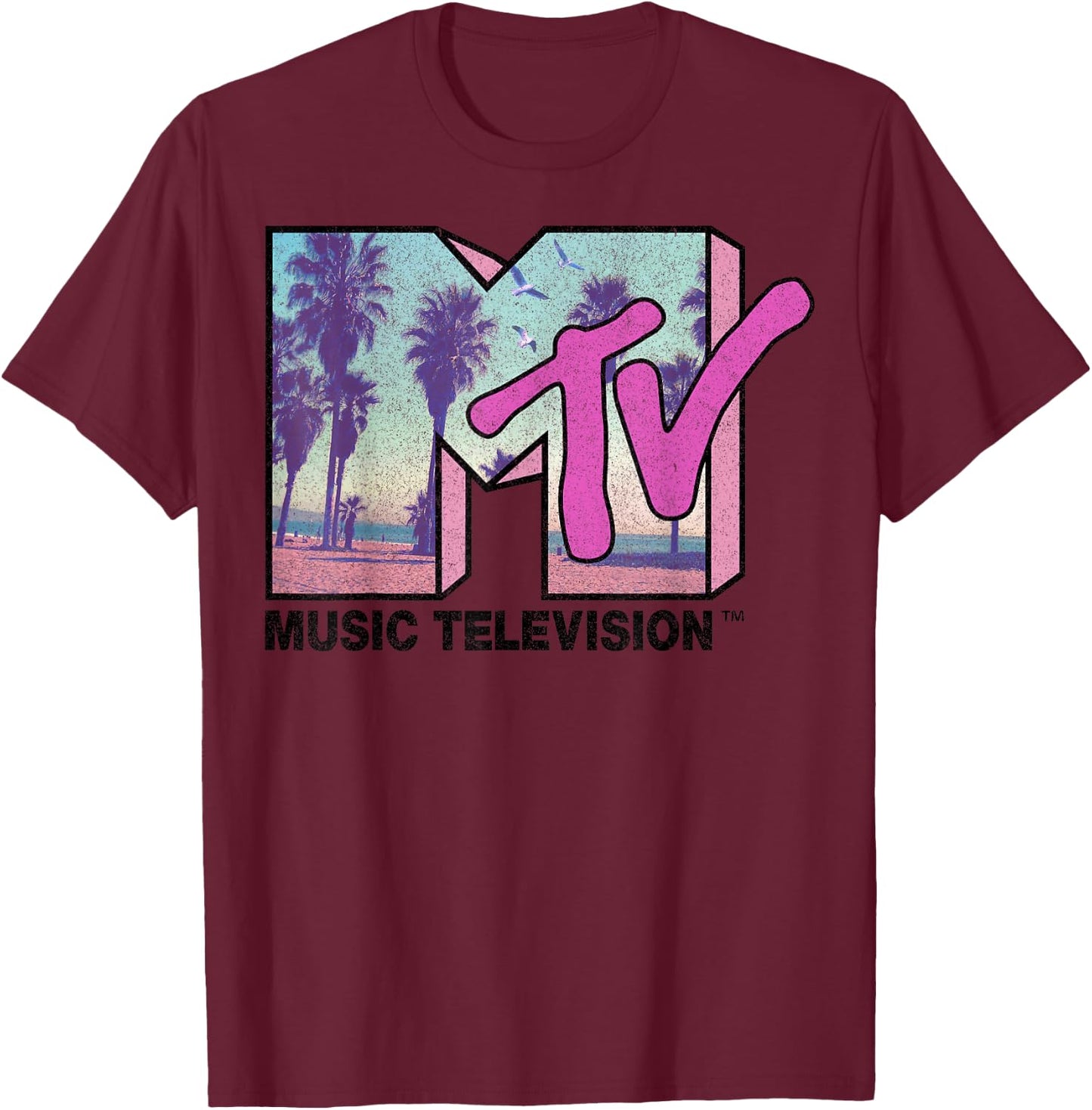MTV MTV Beach and Palm Tree Logo Graphic T-Shirt - T-Shirt | Maroon