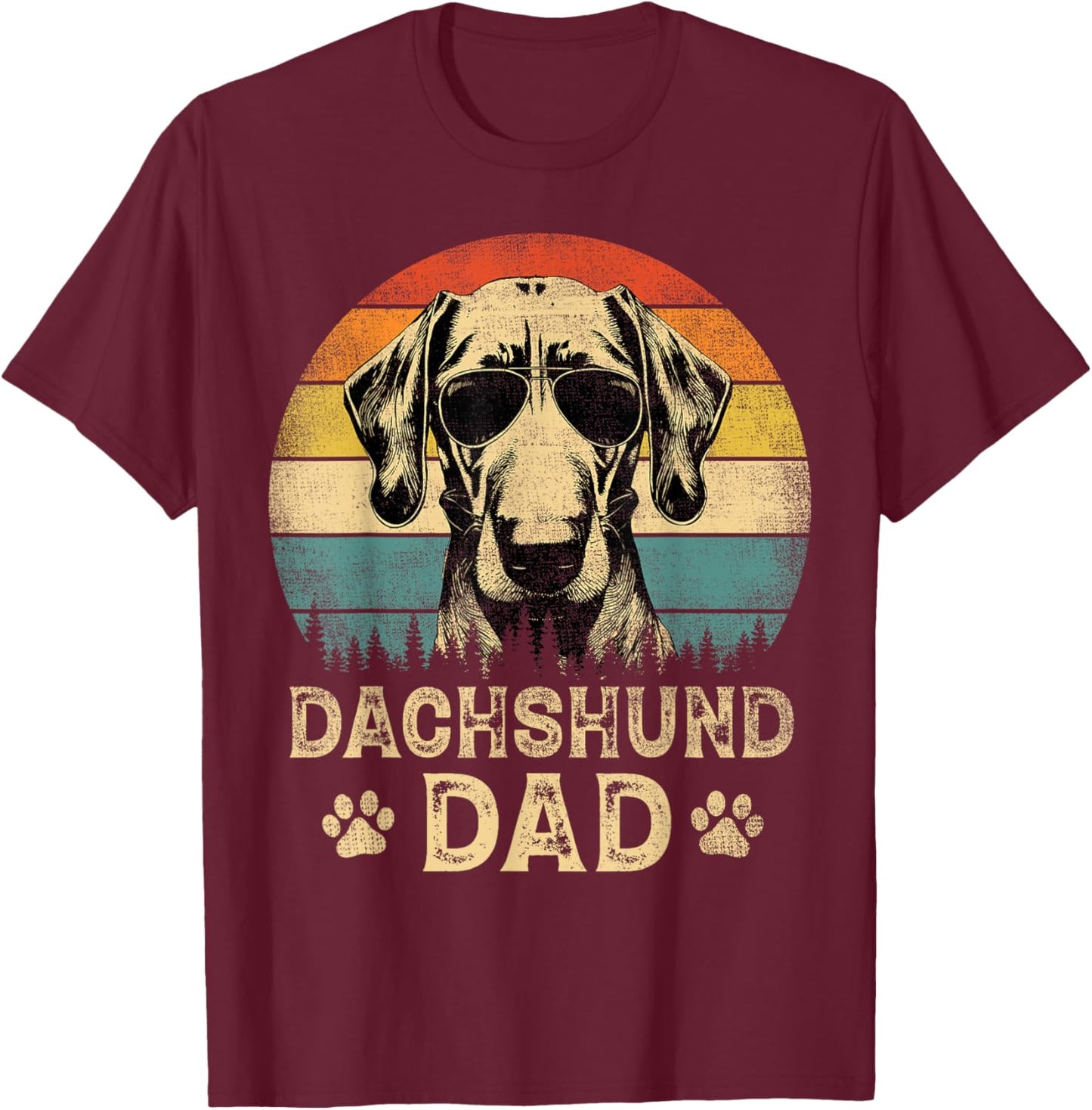 Vintage Dachshund Dad Dog Lovers Father's Day Men Women T-Shirt - T-Shirt | Maroon