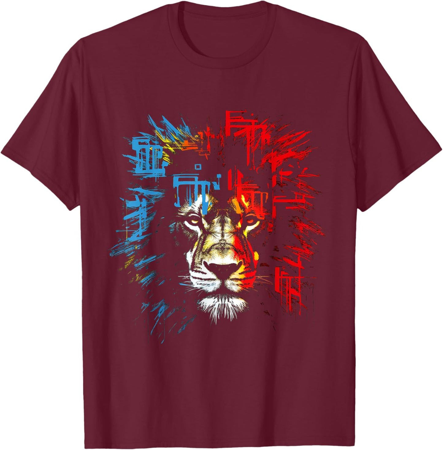 Lion Drawing Abstract Animal Lover Graphic Lion T-Shirt - T-Shirt | Maroon
