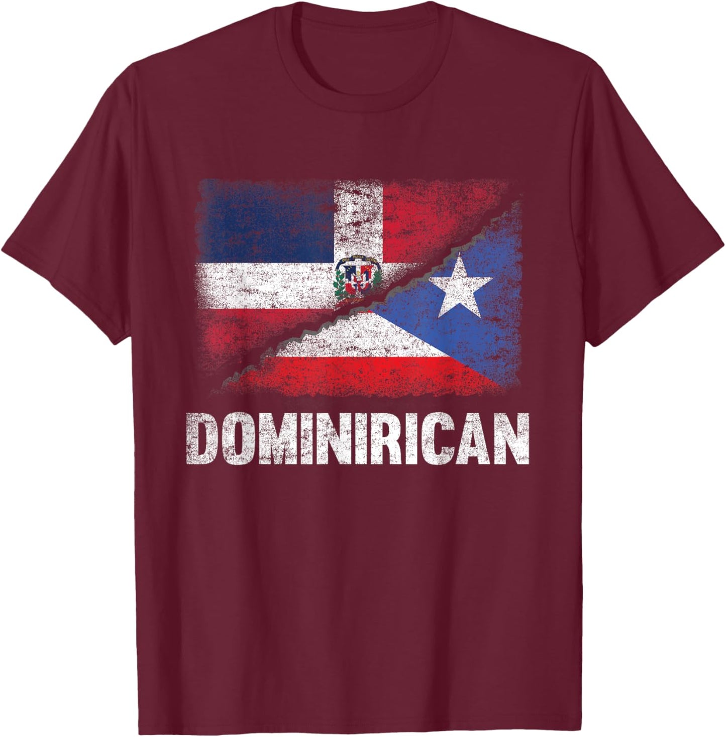 Half Dominican Half Puerto Rican Flag Dominirican T-Shirt - T-Shirt | Maroon