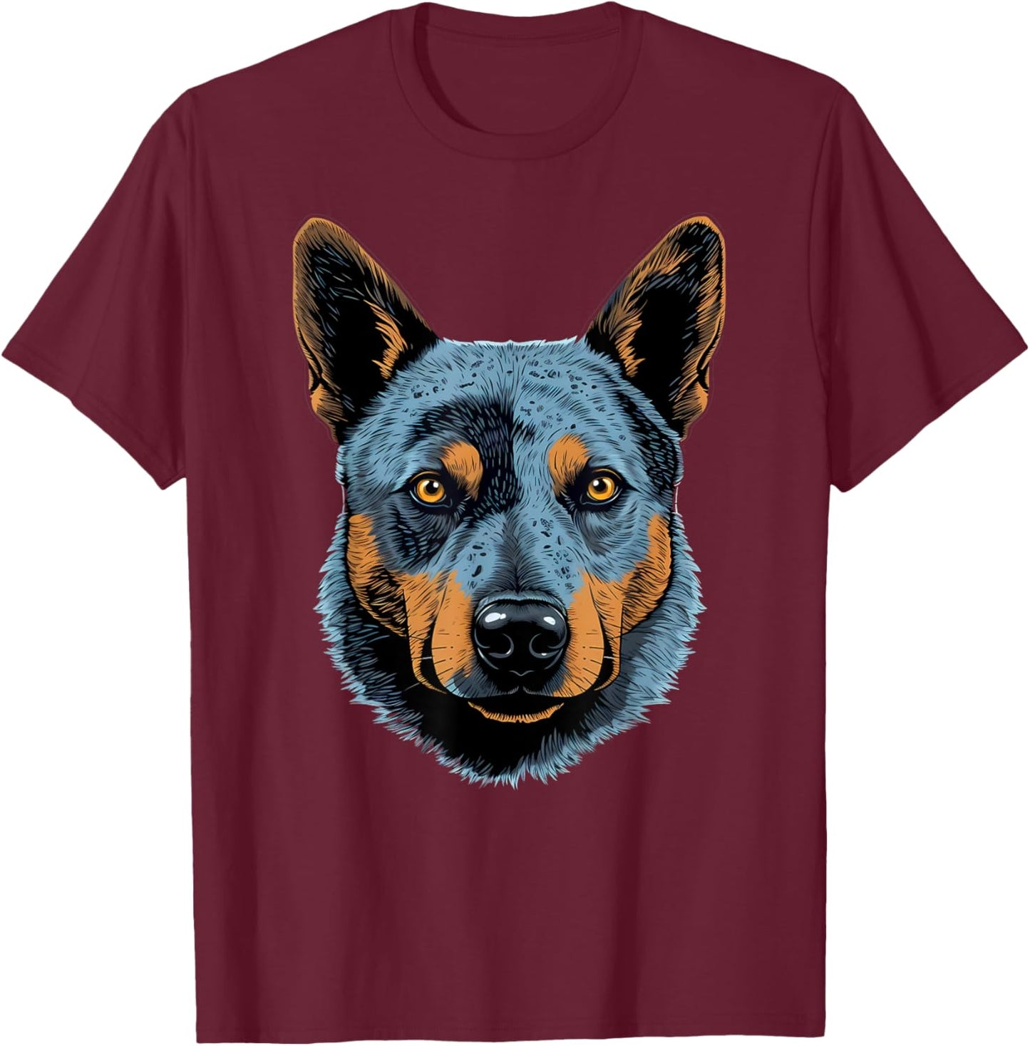 Blue Heeler Cute Cartoon Australian Cattle Dog Face Puppy T-Shirt - T-Shirt | Maroon