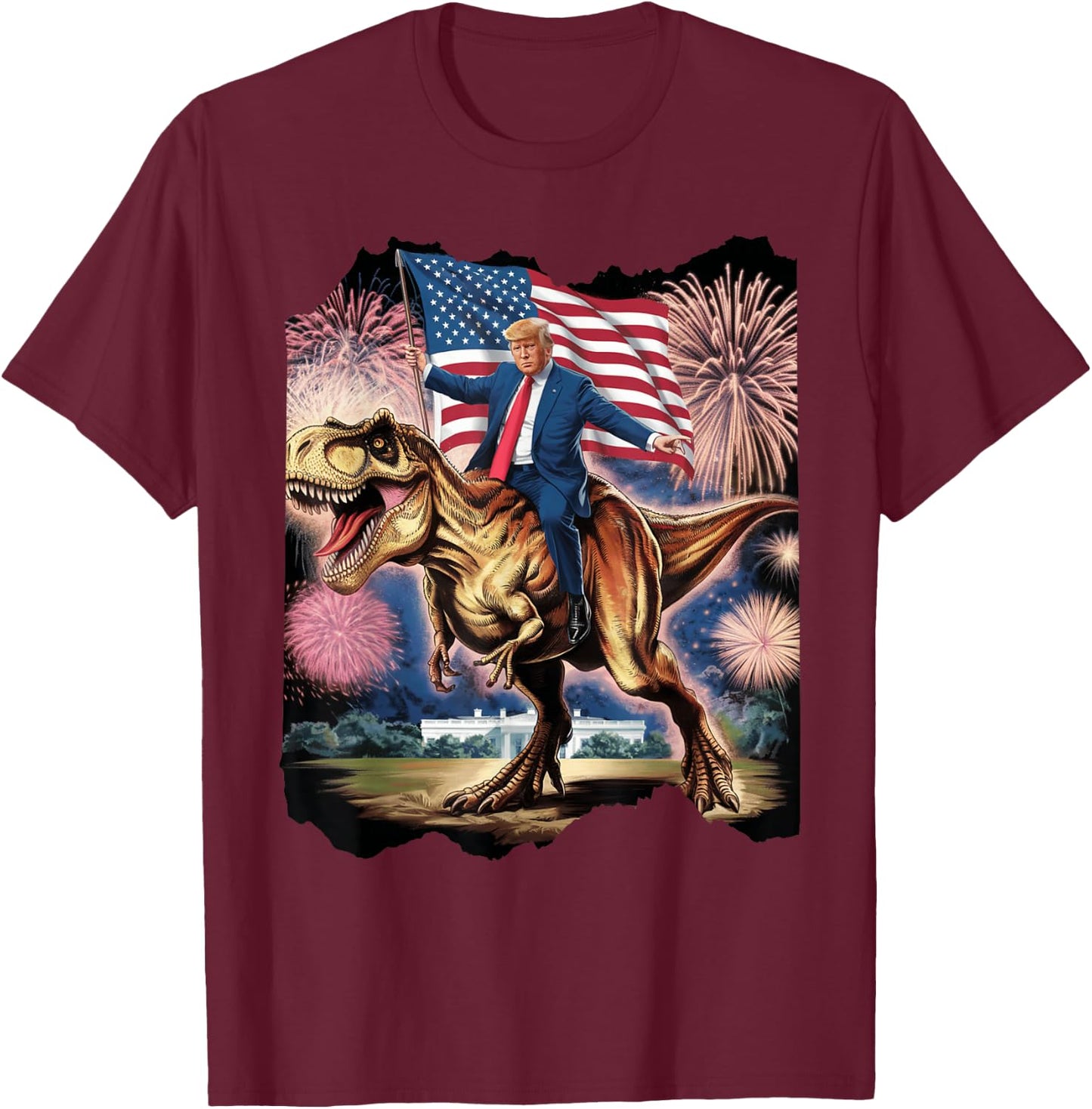 Donald Trump T Rex Dinosaur White House US America President T-Shirt - T-Shirt | Maroon