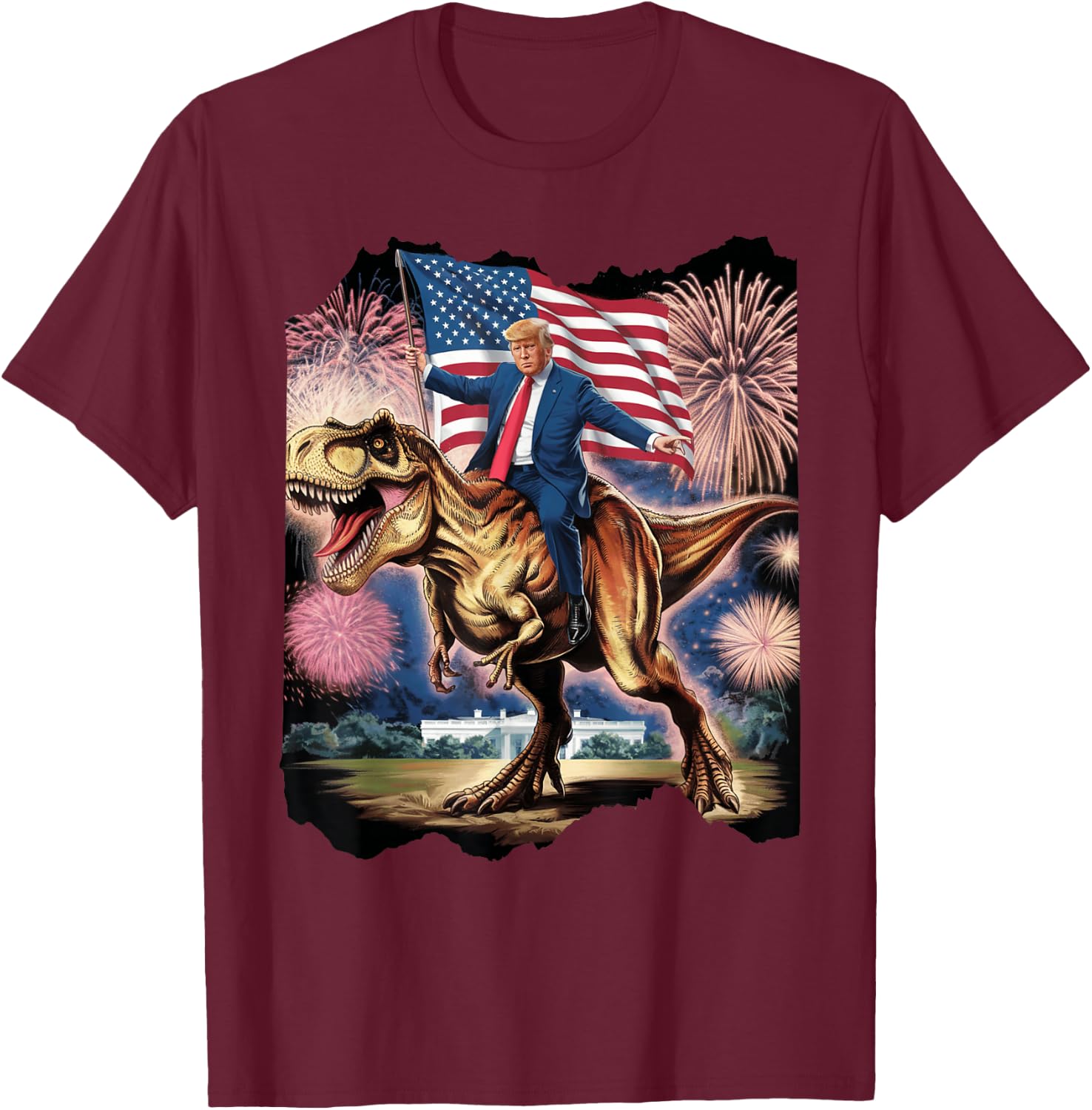 Donald Trump T Rex Dinosaur White House US America President T-Shirt - T-Shirt | Maroon