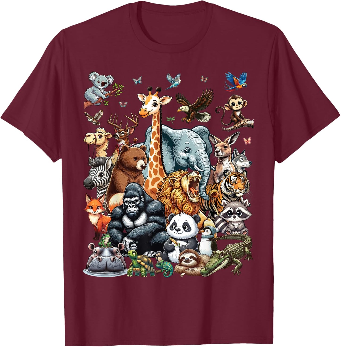Zoo Animals Wildlife Safari Jungle Zoo Birthday Party T-Shirt - T-Shirt | Maroon