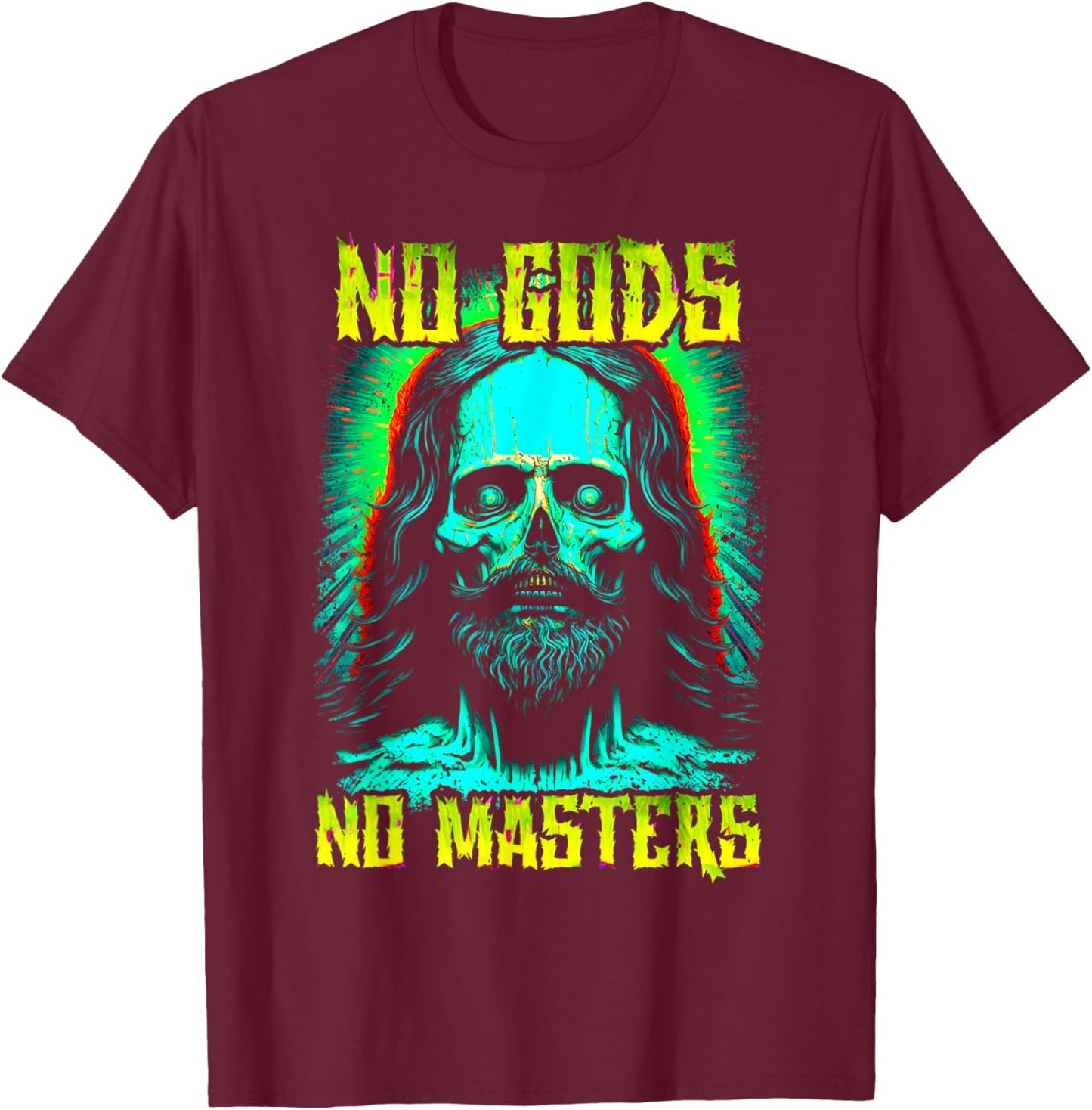 No Gods, No Masters Zombie Jesus Punk Goth Grunge Atheist T-Shirt - T-Shirt | Maroon