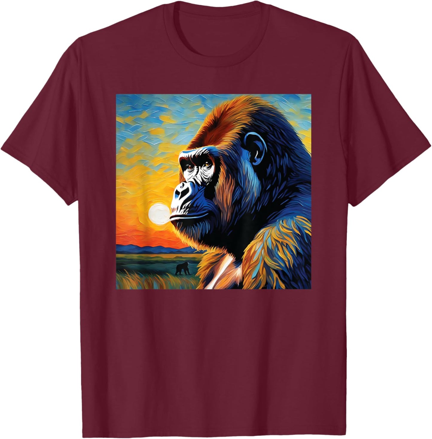 Gorilla head painting Art face for lover Silverback animal T-Shirt - T-Shirt | Maroon
