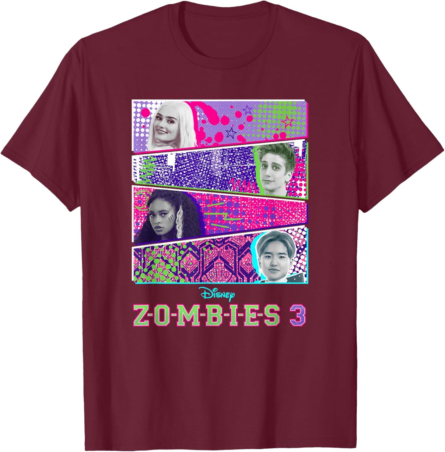 Disney Zombies 3 Panel Group Shot T-Shirt - T-Shirt | Maroon