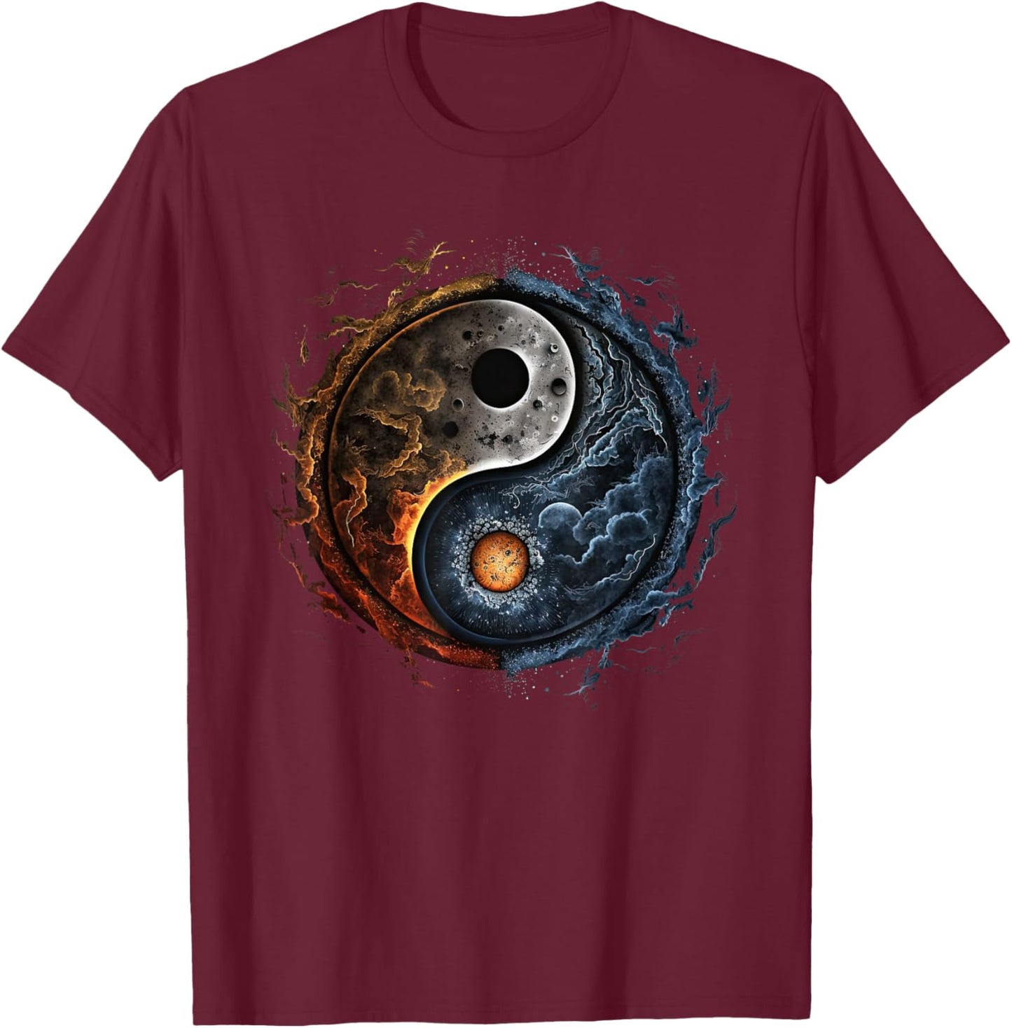 Yin Yang Cosmic Duality Art for Meditation and Peace T-Shirt - T-Shirt | Maroon